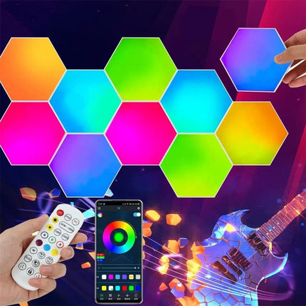 6 RGB Hexagon LED Wall Lamps with App Control, 16.5x14.5cm.