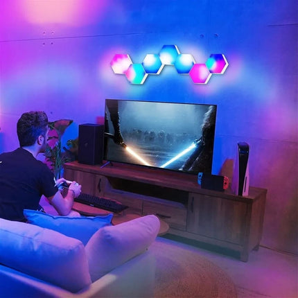 6 RGB Hexagon LED Wall Lamps with App Control, 16.5x14.5cm.