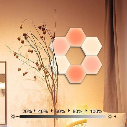 6 RGB Hexagon LED Wall Lamps with App Control, 16.5x14.5cm.
