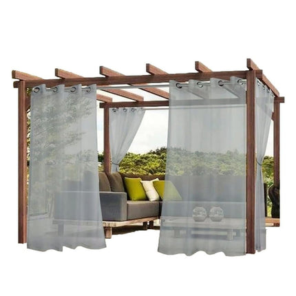1 Pair Water Resistant Sheer Outdoor Eyelet Curtains, 132 cm × 183 cm, Gray.