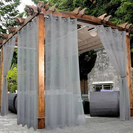 1 Pair Water Resistant Sheer Outdoor Eyelet Curtains, 132 cm × 183 cm, Gray.