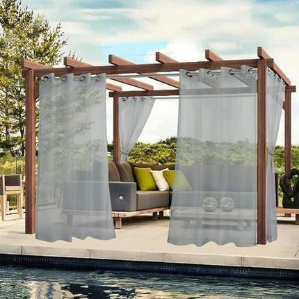 1 Pair Water Resistant Sheer Outdoor Eyelet Curtains, 132 cm × 183 cm, Gray.