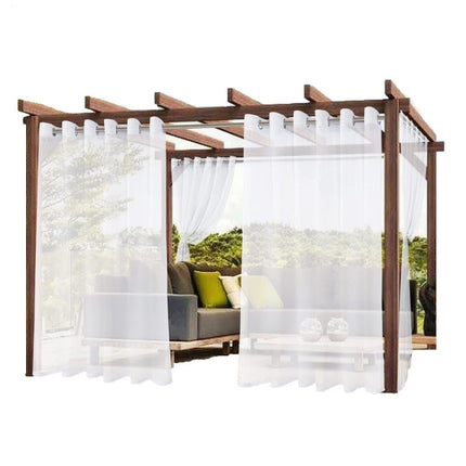 1 Pair Water Resistant Sheer Eyelet Curtains for Outdoor, 132x274 cm, White.