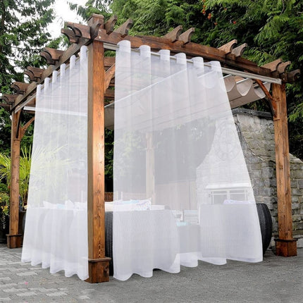 1 Pair Water Resistant Sheer Eyelet Curtains for Outdoor, 132x274 cm, White.