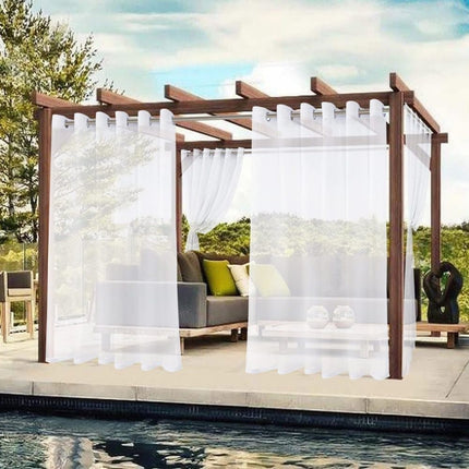 1 Pair Water Resistant Sheer Eyelet Curtains for Outdoor, 132x274 cm, White.