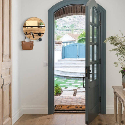 Wooden Key Holder with Storage Tray and Hooks for Hallway Corridor Bedroom Office, Light Brown.