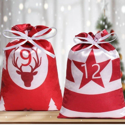 24 Christmas Calendar Bags, DIY Advent Calendar with Hanging Bags, Reusable for Christmas Gifts, Red.
