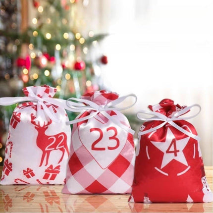 24 Christmas Calendar Bags, DIY Advent Calendar with Hanging Bags, Reusable for Christmas Gifts, Red.