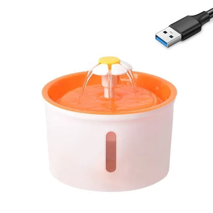 1.6L Round Pet Water Fountain for Cats and Dogs, Orange.
