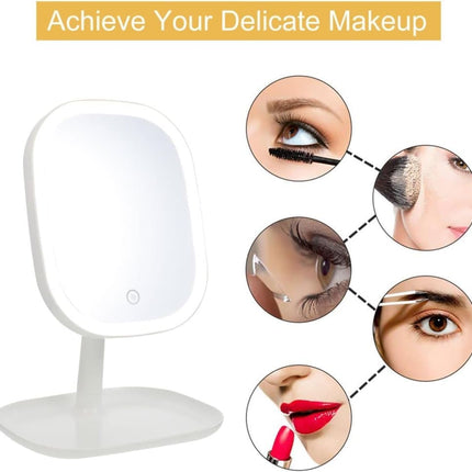LED Makeup Mirror Rechargeable with Touch Control 3 Colors Dimmable 360 Adjustable, White.