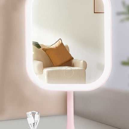 LED Makeup Mirror Rechargeable with Touch Control, 3 Colors, 360° Adjustable & Dimmable, Pink.