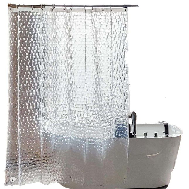 Waterproof Shower Curtain with Bottom Magnet and Weight, Pebble Pattern Transparent, 180x180 cm.