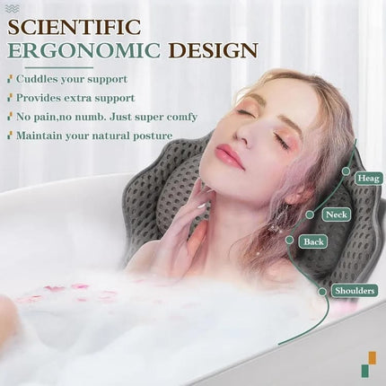 6-Pack Ergonomic Bathtub Pillow with 6 Strong Suction Cups, Support for Head Neck Shoulders & Back, 4D Design, Gray.