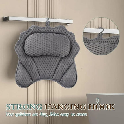 6-Pack Ergonomic Bathtub Pillow with 6 Strong Suction Cups, Support for Head Neck Shoulders & Back, 4D Design, Gray.