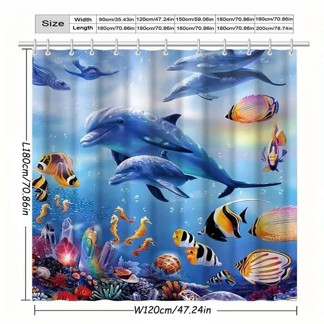 Dolphin Shower Curtain Waterproof Mildew Resistant, 120×180cm.