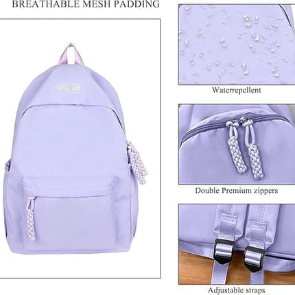 Waterproof School Backpack for Travel, Unisex Student Bag Purple.
