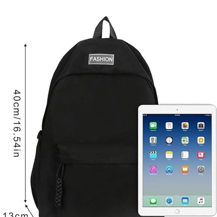 Waterproof School Backpack for Travel, Unisex Solid Color, Black.