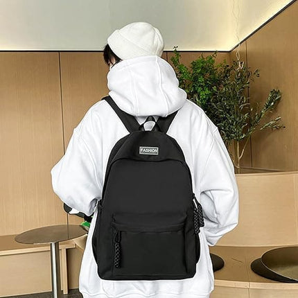 Waterproof School Backpack for Travel, Unisex Solid Color, Black.