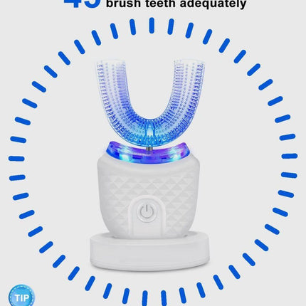 360° U-Shaped Electric Toothbrush, 3 Cleaning Modes, IPX7 Waterproof, Automatic Ultrasonic Tooth Cleaner, Compatible with Oral-B, White.