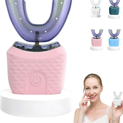360° U-Shaped Electric Toothbrush with 3 Cleaning Modes, IPX7 Waterproof, Automatic Ultrasonic Tooth Cleaner, Compatible with Oral-B, Pink.