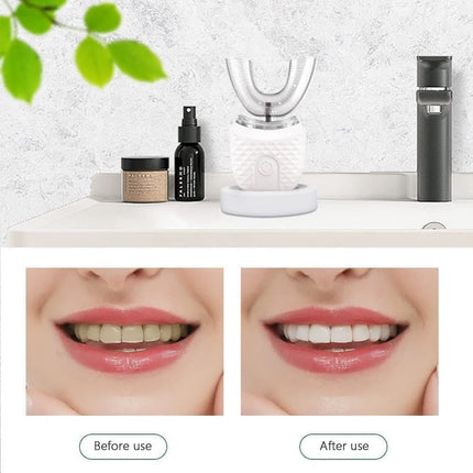 360° U-Shaped Electric Toothbrush with 3 Cleaning Modes, IPX7 Waterproof, Automatic Ultrasonic Tooth Cleaner, Compatible with Oral-B, Pink.