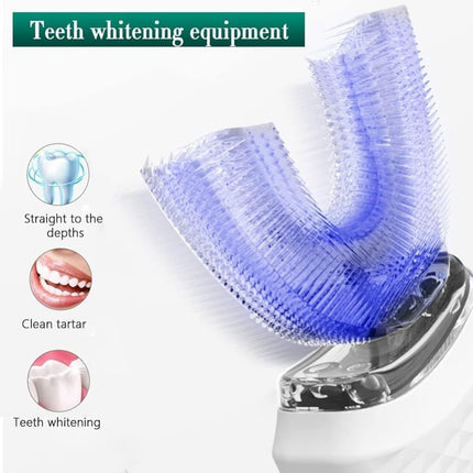 360° U-Shaped Electric Toothbrush with 3 Cleaning Modes, IPX7 Waterproof, Automatic Ultrasonic Tooth Cleaner, Compatible with Oral-B, Pink.