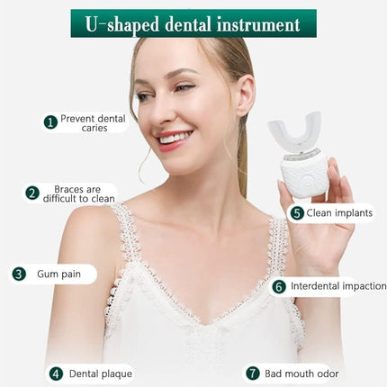 360° U-Shaped Electric Toothbrush with 3 Cleaning Modes, IPX7 Waterproof, Automatic Ultrasonic Tooth Cleaner, Compatible with Oral-B, Blue.