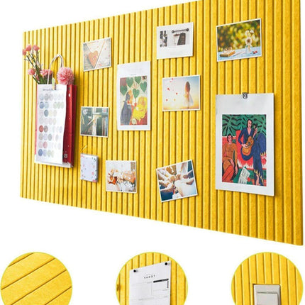 40x60cm Self-Adhesive Photo Board, Decorative Cork Wall Panel Bulletin Board with Acoustic Panels for Photos and Messages, Yellow, for Home and Office.