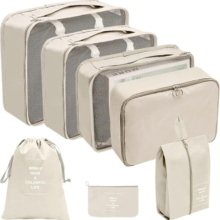 7-Piece Suitcase Organizer Beige, for Luggage Travel Bags.