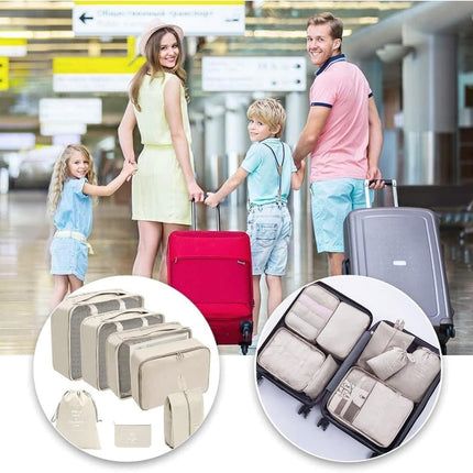 7-Piece Gray Suitcase Organizer for Travel Bags.