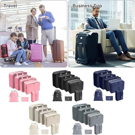 7-Piece Gray Suitcase Organizer for Travel Bags.