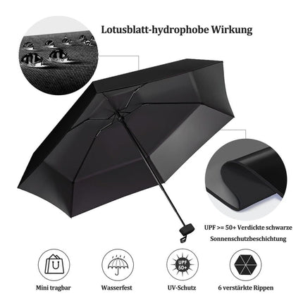 UV Protective Folding Umbrella Wind-Resistant Lightweight Waterproof for Travel Beach Everyday Use, Black.
