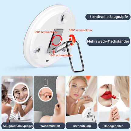 20X LED Makeup Mirror with Lighting, 360° Rotatable Dimmable 3 Light Modes Magnification Suction Cup, Black.