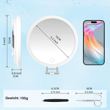 LED Makeup Mirror with Lighting 360° Rotatable Dimmable 3 Light Modes Magnification Suction Cup, Black, 30X.