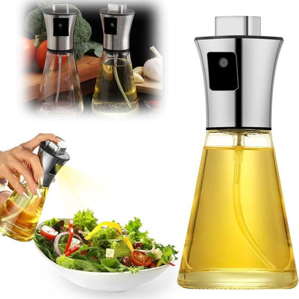 Stainless Steel and Glass Oil Spray Bottle 200 ml, Conical Design for Cooking Grilling Baking.