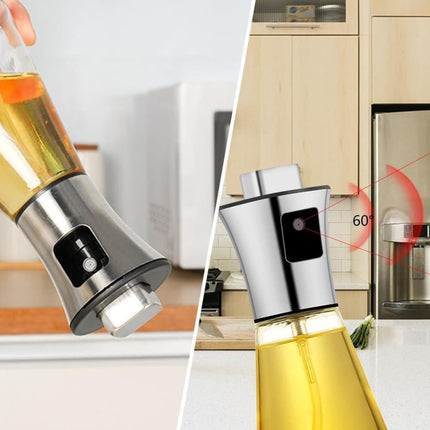 Stainless Steel and Glass Oil Spray Bottle 200 ml, Conical Design for Cooking Grilling Baking.