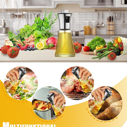 Stainless Steel and Glass Oil Spray Bottle 200 ml, Conical Design for Cooking Grilling Baking.