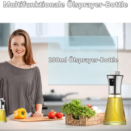 Stainless Steel and Glass Oil Spray Bottle 200 ml, Conical Design for Cooking Grilling Baking.