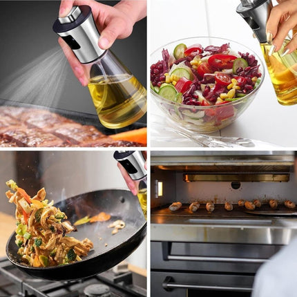 Stainless Steel and Glass Oil Spray Bottle 200 ml, Conical Design for Cooking Grilling Baking.