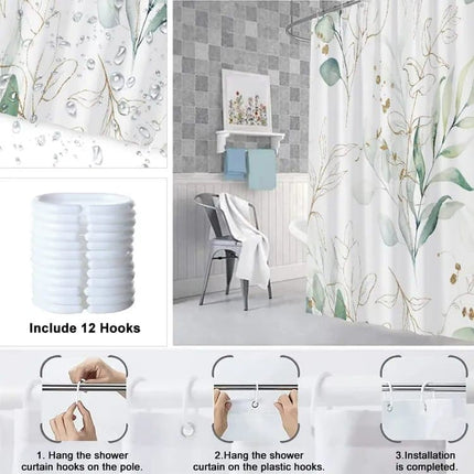 Waterproof Shower Curtain Green Mildew Resistant, 180x180 cm.