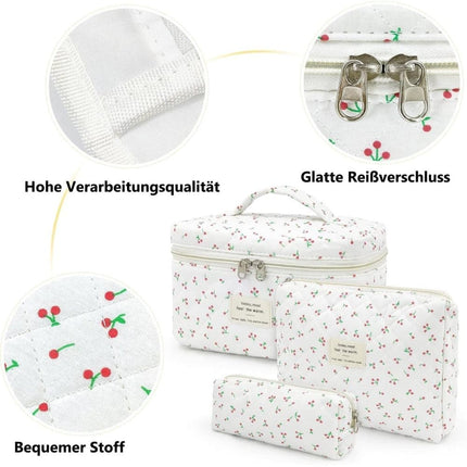 3-Piece Floral Makeup Bag Toiletry Travel Organizer, 20 x 10 cm.
