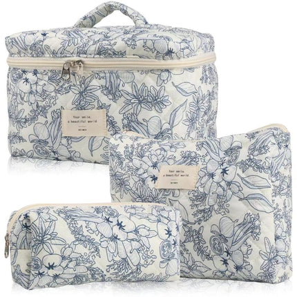 Floral Makeup Bag 3-Piece Set, Travel Toiletry Organizer, 20 x 10 cm.