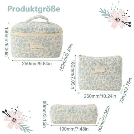 3-Piece Floral Makeup and Toiletry Travel Bag, Size 1.