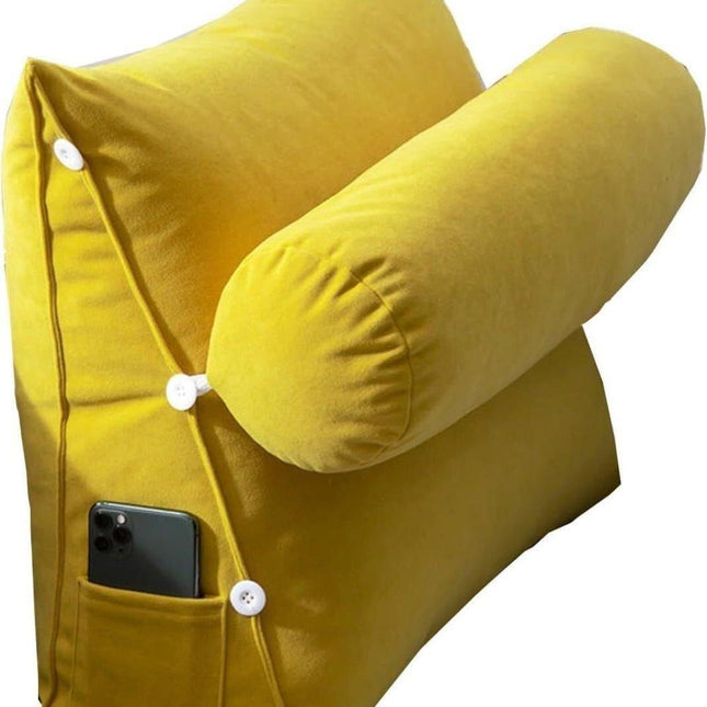 Adjustable Lumbar Support Cushion with Headrest for Office Chair, 45 x 45 x 20cm, Yellow.