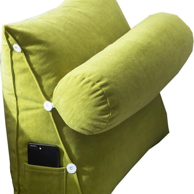 Adjustable Lumbar Support Cushion with Headrest for Office Chair, 45 x 45 x 20cm, Green.