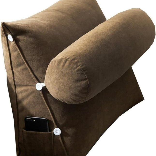 Adjustable Lumbar Support Cushion with Headrest for Office Chair, 45 x 45 x 20cm, Brown.