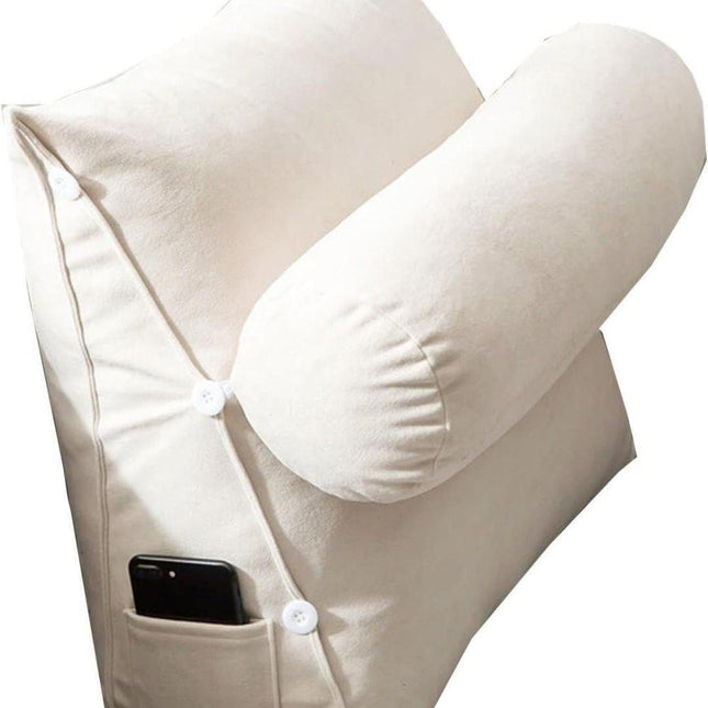 Adjustable Lumbar Support Cushion with Headrest for Office Chair, 45 x 45 x 20cm, White.
