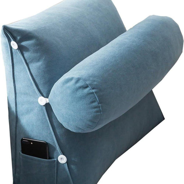 Adjustable Lumbar Support Cushion with Headrest for Office Chair, 45 x 45 x 20cm, Blue.