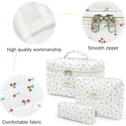 3 Cosmetic Bags Floral Lightweight Toiletry Bag for Women, White, Set of 3.