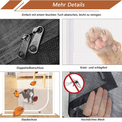 Reinforced Cat Door Protection with Durable Breathable Insect-Repellent Mesh, Scratch-Resistant and Pet Safe, 110x220cm, Black.